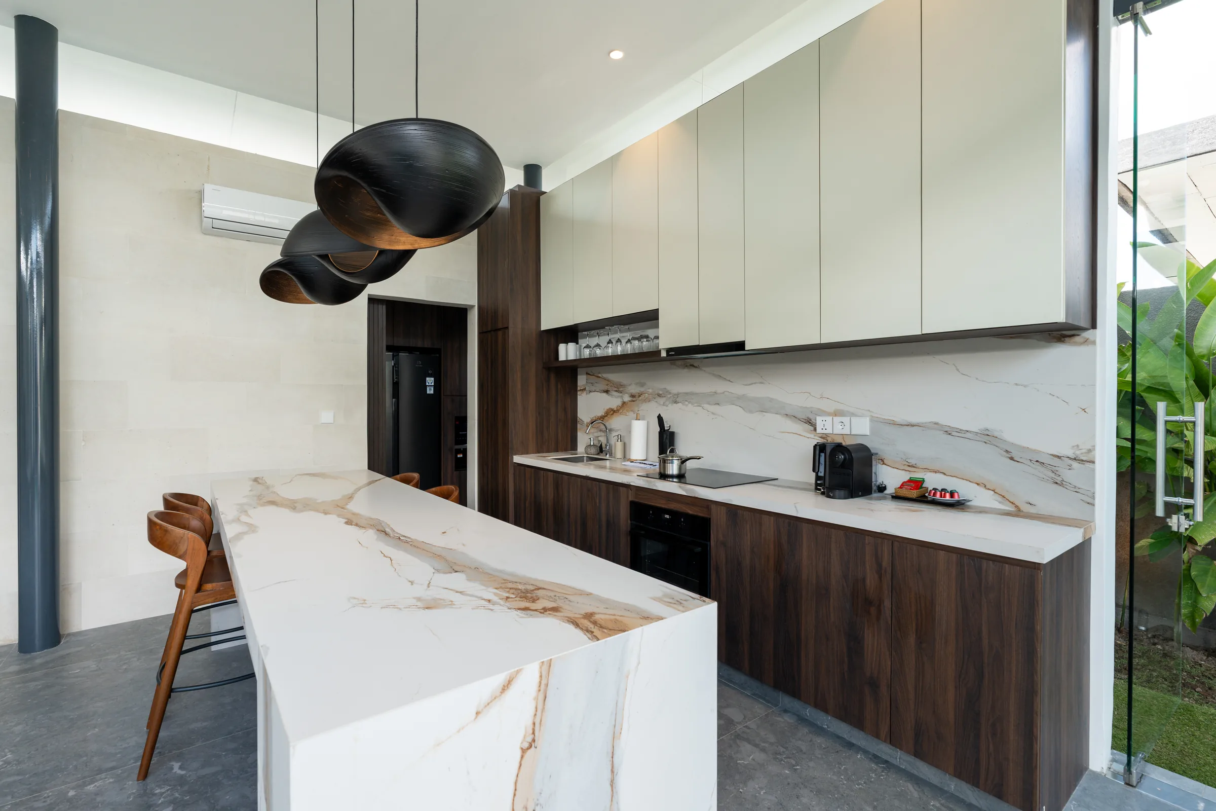 Wide view of the fully equipped villa kitchen