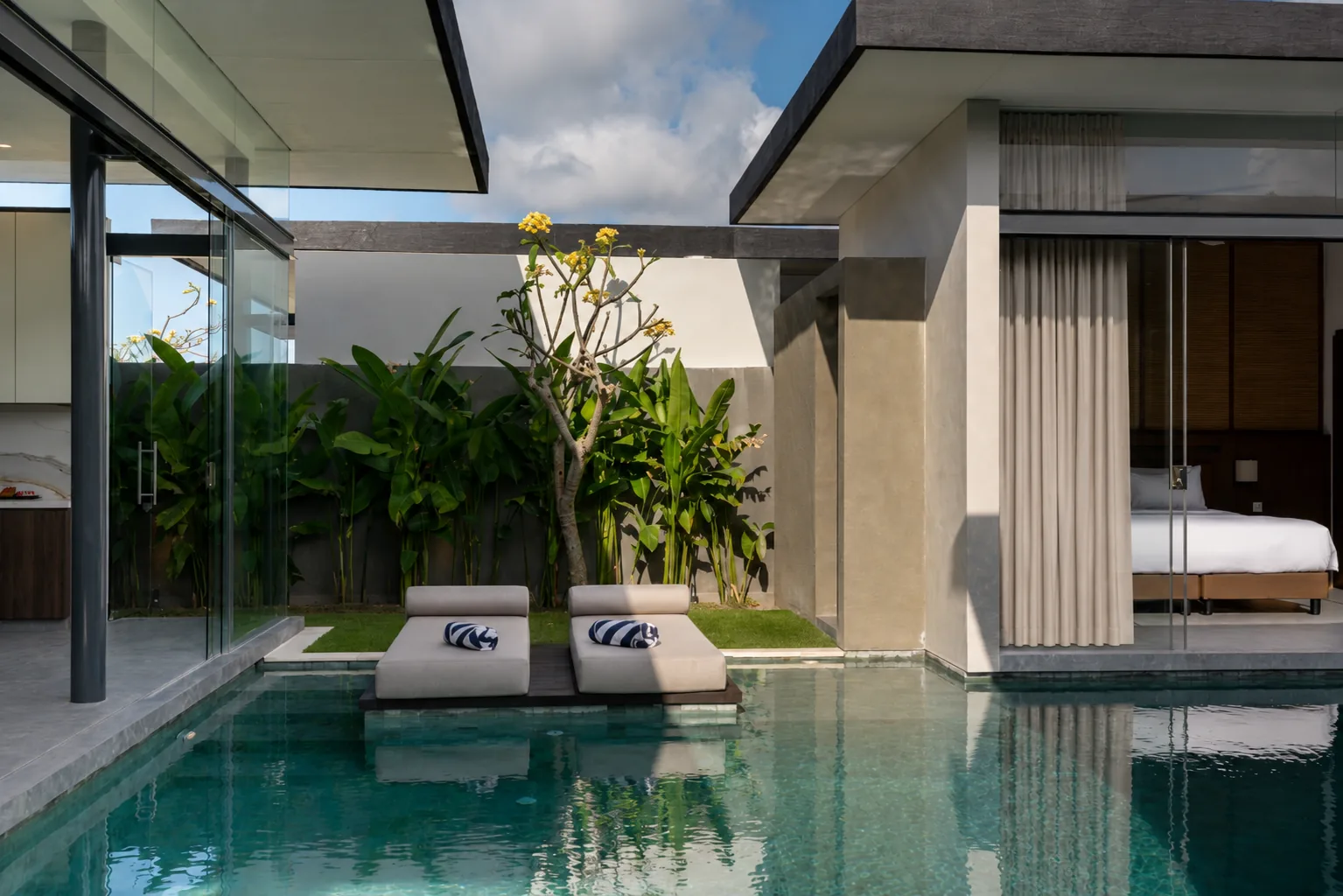 Landscaped pool courtyard at the two-bedroom Pronoia villa
