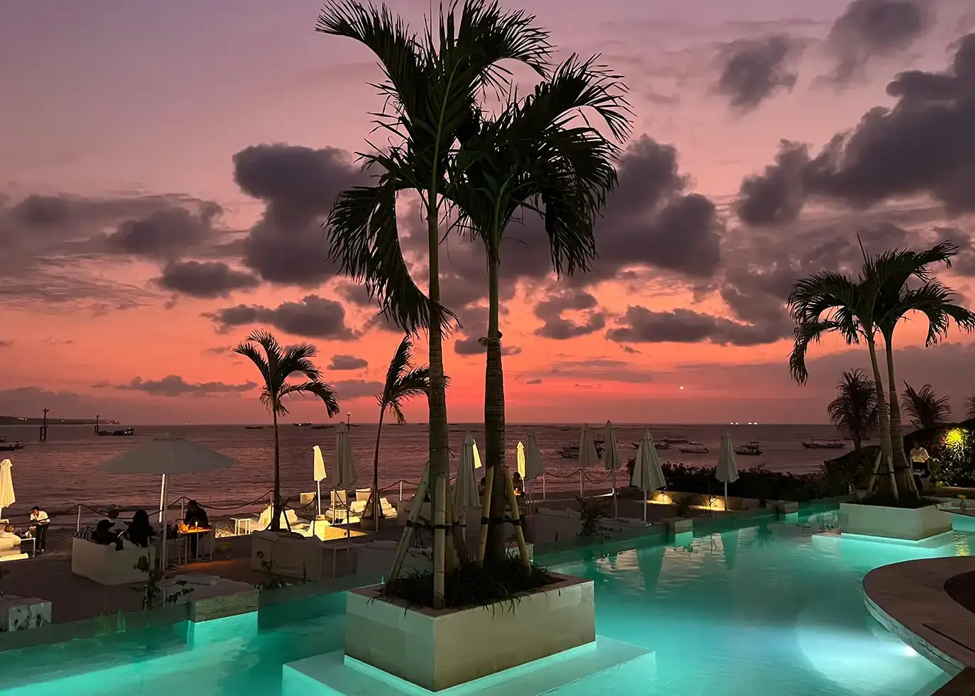Evening at Azure Beach Restaurant in Jimbaran, Bali