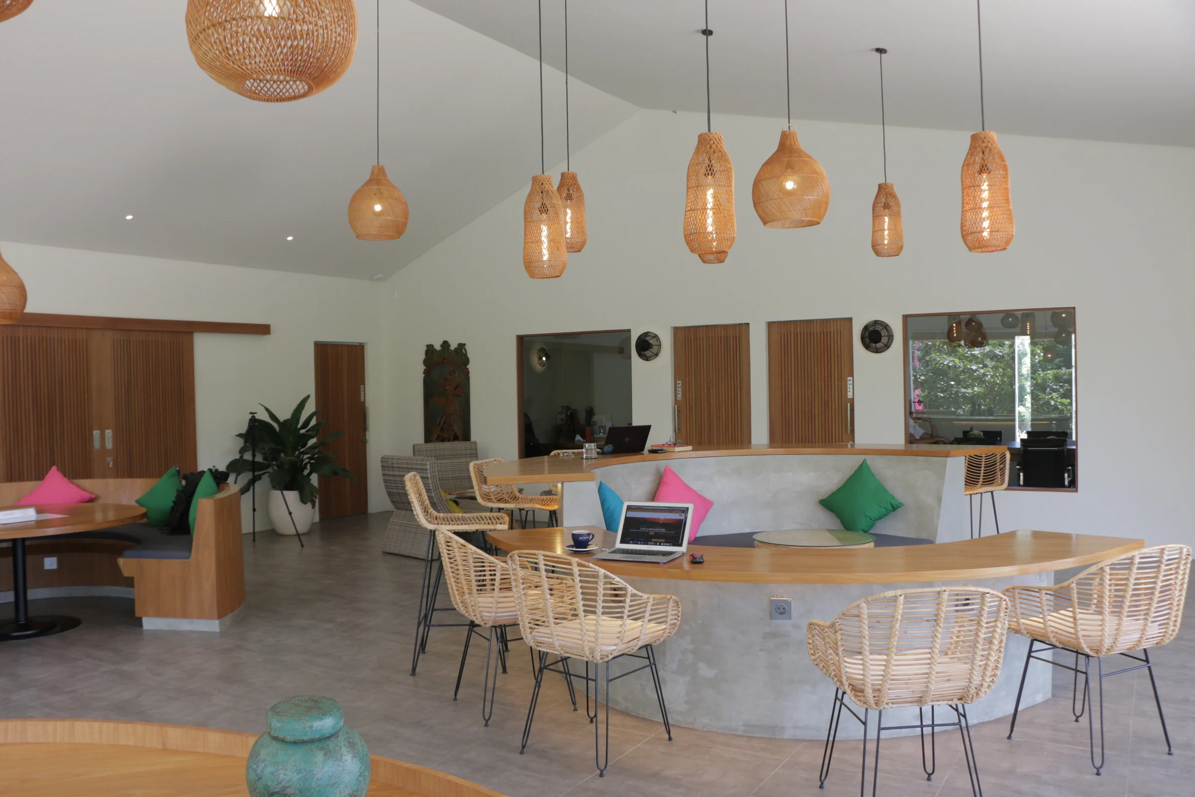 The workspace at Pronoia Bali, set up for calls and focused work